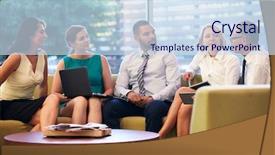  Presentation with annual general meeting - Colorful slide set enhanced with five five - group of businesspeople having meeting backdrop and a sky blue colored foreground