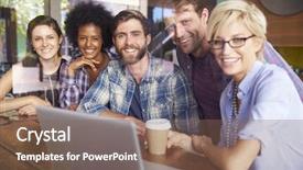  Presentation with small group working - Audience pleasing PPT theme consisting of working on laptop in coffee backdrop and a violet colored foreground