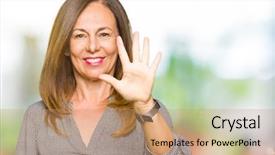  Presentation with business woman standing on maze - Cool new theme with 5 point - beautiful middle age business woman backdrop and a  colored foreground