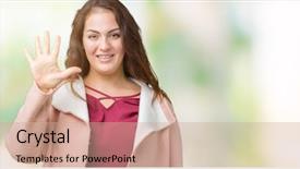  Presentation with plus size fashion model - PPT layouts with 5 point - beautiful plus size young woman background and a  colored foreground