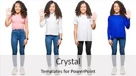  Presentation with curly hair - PPT theme having 5 point - collage of beautiful young woman background and a  colored foreground