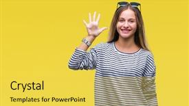  Presentation with babbling brook beautiful reflections - Slides having 5 point - young beautiful blonde woman wearing background and a  colored foreground