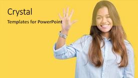  Presentation with number - PPT theme enhanced with 5 point - young beautiful brunette business woman background and a  colored foreground