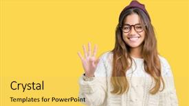  Presentation with number - Beautiful slide deck featuring 5 point - young beautiful brunette hipster woman backdrop and a  colored foreground