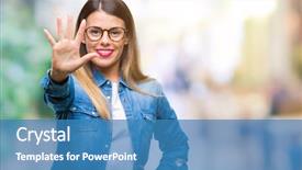  Presentation with number - Colorful slide set enhanced with 5 point - young beautiful woman over wearing backdrop and a  colored foreground