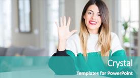  Presentation with young woman wearing boxer gloves - Slide deck enhanced with 5 point - young beautiful woman wearing winter background and a teal colored foreground