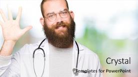  Presentation with being new doctor - Presentation design consisting of 5 point - young blond doctor man background and a  colored foreground