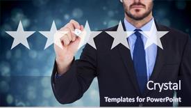  Presentation with blue award - PPT theme enhanced with 5 star award - focused businessman writing with marker background and a wine colored foreground