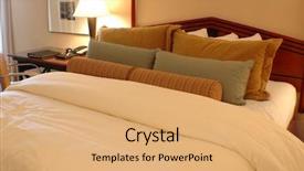 Presentation with hotel bellman - Presentation with 5 stars - bed with pillows and comforter background and a coral colored foreground