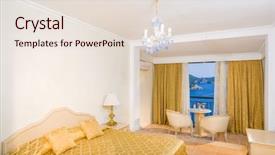  Presentation with hotel - Slide set consisting of 5 stars - luxurious hotel room with sea background and a lemonade colored foreground