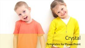  Presentation with funny - Slide deck with 5 year - portrait of funny little boy background and a yellow colored foreground