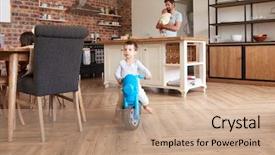  Presentation with kids play sports children sports - PPT theme enhanced with 5 years plan - father plays with children background and a coral colored foreground