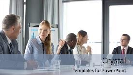  Presentation with young - Theme having 5 years plan - young businesswoman discussing with male background and a light blue colored foreground