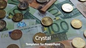  Presentation with european currency - PPT theme consisting of 50 and 100 euro banknotes background and a tawny brown colored foreground