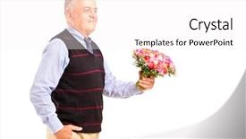  Presentation with anniversary - Audience pleasing theme consisting of 50 anniversary - gentleman holding a bunch backdrop and a  colored foreground