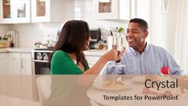  Presentation with african american black couple - Beautiful presentation theme featuring 50 anniversary - middle aged african american couple backdrop and a coral colored foreground