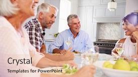  Presentation with friends - Slide set consisting of 50 party - group of mature friends enjoying background and a lemonade colored foreground