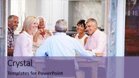  Presentation with friends - PPT theme having 50 party - group of mature friends enjoying background and a coral colored foreground