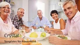  Presentation with oat meal - Slide deck enhanced with 50 party - portrait of mature friends enjoying background and a coral colored foreground