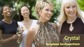  Presentation with aged - Audience pleasing PPT layouts consisting of 50 party - smiling middle aged women holding backdrop and a violet colored foreground