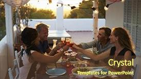  Presentation with dinner party - Audience pleasing slide deck consisting of 50 party - two couples making a toast backdrop and a tawny brown colored foreground