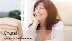  Presentation with aged - Presentation having 50 s - attractive middle aged woman smiles background and a coral colored foreground