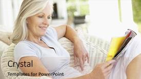  Presentation with reading - PPT theme featuring 50 s - senior woman reading outside background and a coral colored foreground