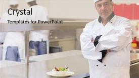  Presentation with personal chef - Presentation theme having 50 s restaurant - chef standing beside salad background and a soft green colored foreground