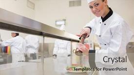  Presentation with chocolates pepper - Beautiful slides featuring 50 s restaurant - happy chef cooking a salad backdrop and a mint green colored foreground