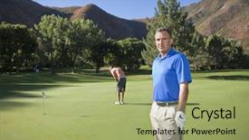  Presentation with states - Audience pleasing slides consisting of 50 states - mature golfer on the course backdrop and a mint green colored foreground