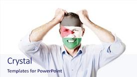  Presentation with palestine - Slide deck having 50 states - mature man with palestine flag background and a sky blue colored foreground