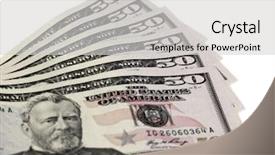  Presentation with floating dollar bills - Beautiful presentation theme featuring 50 states - stack of fifty 50 dollar backdrop and a light gray colored foreground