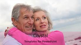 Presentation with senior couple - Slide deck with 50 anniversary - happy senior couple embracing each background and a coral colored foreground