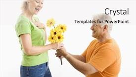  Presentation with mustard seeds yellow flowers - Slides enhanced with 40 year anniversary - middle-aged man on bended knee background and a white colored foreground