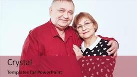  Presentation with happy retirement - Slide deck consisting of 50 anniversary - portrait of aged couple hugging background and a red colored foreground