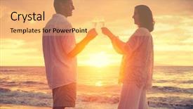  Presentation with champagne - Audience pleasing presentation theme consisting of closeup portrait of content middle-aged male doctor wearing santa claus hat looking at camera and standing with his hands in pockets isolated front view on white background backdrop and a  colored foreground.