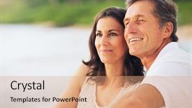  Presentation with romantic beach - Cool new presentation theme with 50 years - happy romantic mature couple enjoying backdrop and a coral colored foreground