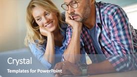  Presentation with laptop - Cool new PPT theme with 50 years - mature couple connected with laptop backdrop and a light blue colored foreground