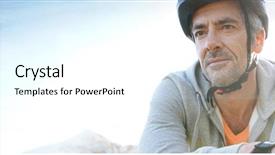  Presentation with man riding big bike motor - Colorful slides enhanced with 50 years - mature man riding bike backdrop and a cool aqua colored foreground