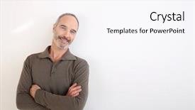  Presentation with old man - Slide deck enhanced with 50 years - portrait of 50-year-old man standing background and a sky blue colored foreground