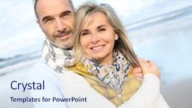  Presentation with senior couple - PPT layouts having 50 years - portrait of loving senior couple background and a sky blue colored foreground