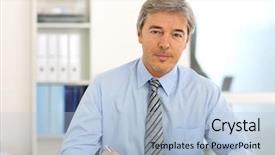  Presentation with women in office - Cool new slides with 50 years - portrait of mature businessman backdrop and a light blue colored foreground