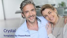  Presentation with relaxing - Slide deck featuring 50 years - portrait of mature couple relaxing background and a sky blue colored foreground