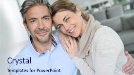  Presentation with broken home upset couple - Presentation theme consisting of 50 years - portrait of mature couple relaxing background and a sky blue colored foreground