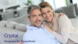  Presentation with broken home upset couple - Presentation design with 50 years - portrait of mature couple relaxing background and a sky blue colored foreground