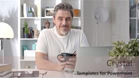  Presentation with business office desk - Beautiful slide set featuring 50s-businessman-with-gray-hair backdrop and a mint green colored foreground
