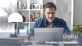  Presentation with business office desk - Colorful slide deck enhanced with 50s-businessman-with-gray-hair backdrop and a gray colored foreground