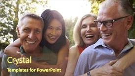  Presentation with giving a - Cool new PPT theme with 50s culture - mature friends giving piggybacks backdrop and a tawny brown colored foreground