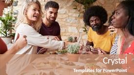  Presentation with lunch - Theme with 50s diner - adult friends eating lunch background and a coral colored foreground