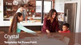  Presentation with family children - PPT theme having 50s diner - children helping to lay table background and a tawny brown colored foreground